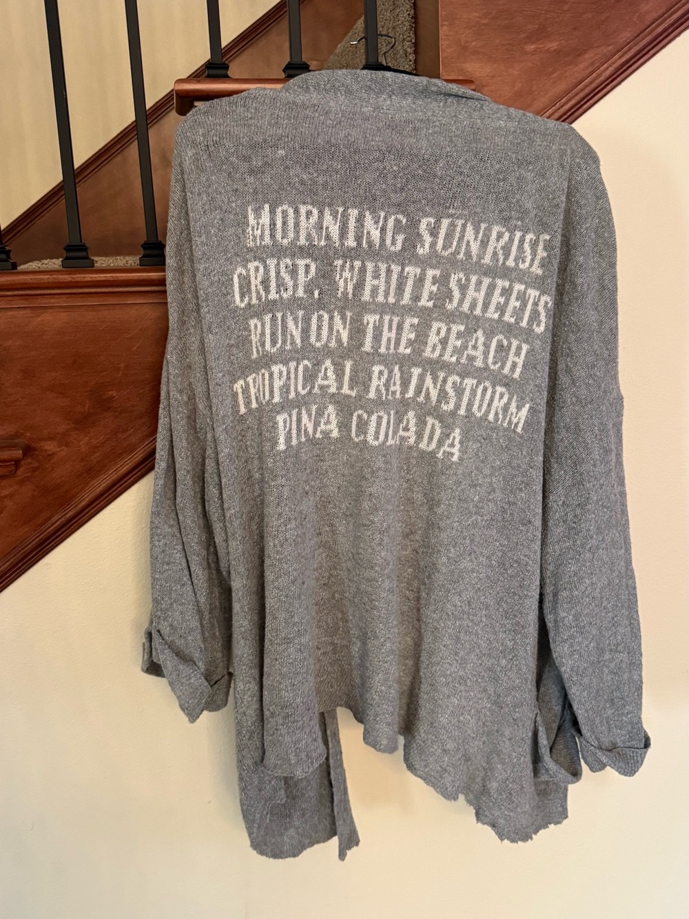 Wildfox Gray Graphic Knit Cardigan - 'Morning Sunrise' Back Print